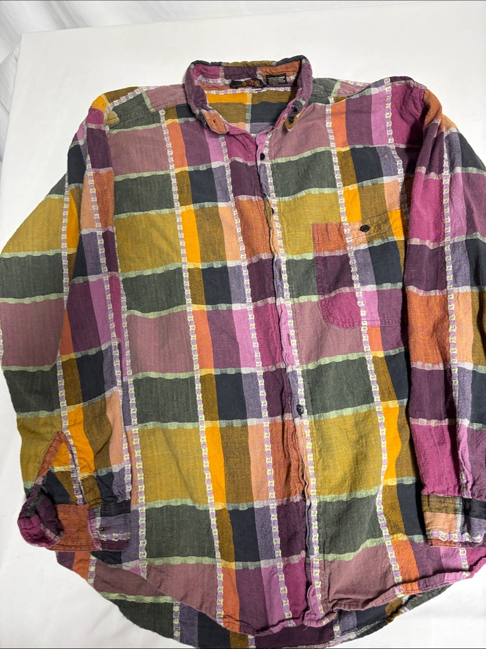Thums Up Nepal 100% Cotton Plaid Button Down Shirt Men’s L Boho Hippie Woven